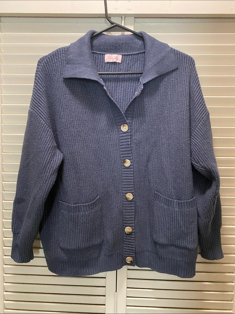 Pink Lily Slate Blue Button-Up Knit Cardigan